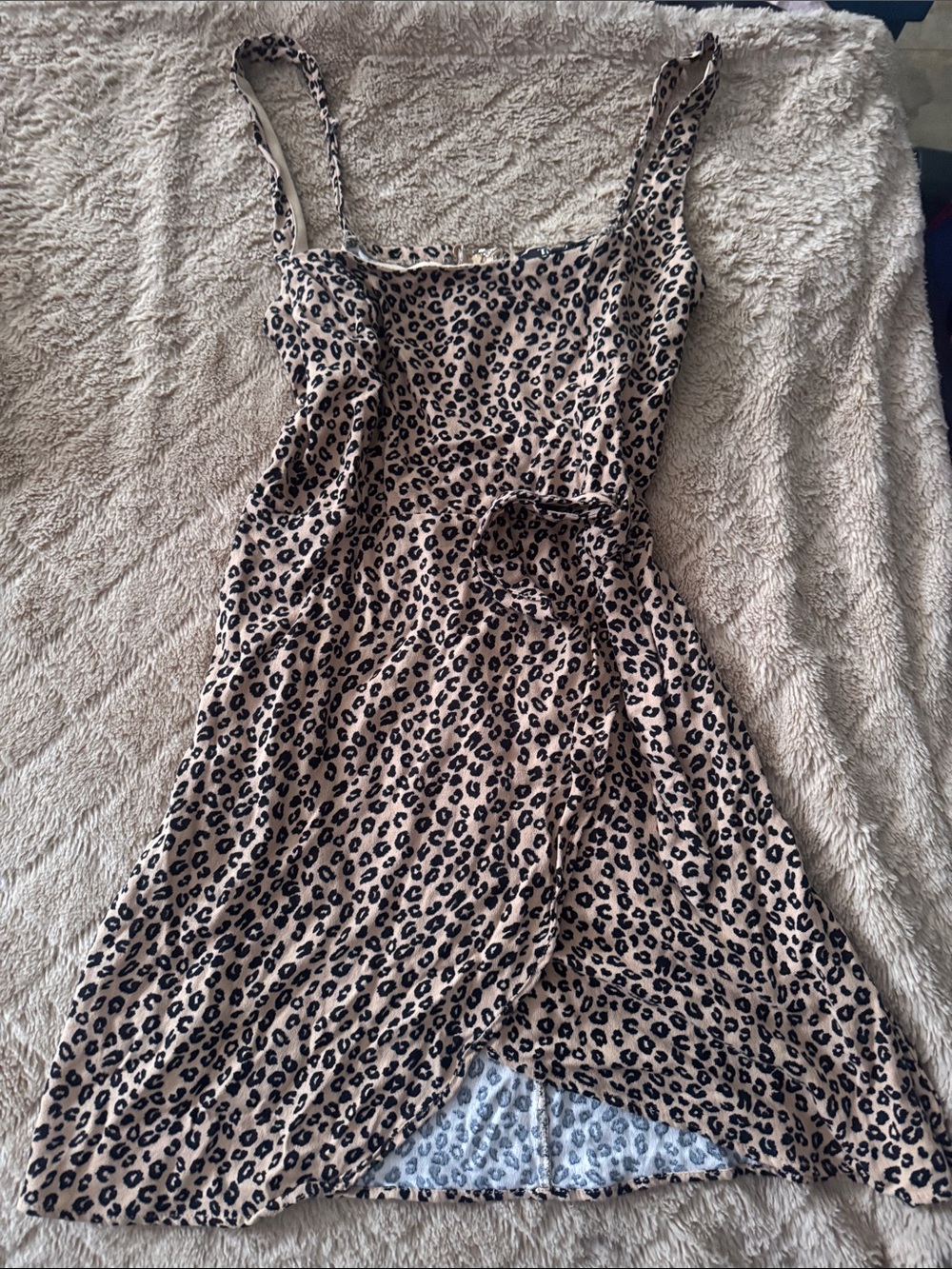 Trixxi Beige and Black Leopard-Print Tie-Waist Camisole Dress